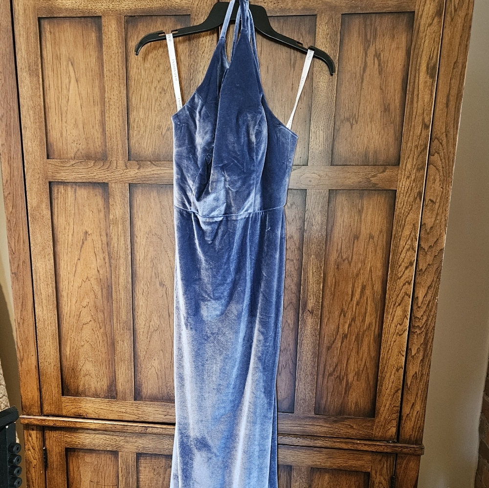 Barbaroni Halter Maxi Velvet Dress Dusty Blue